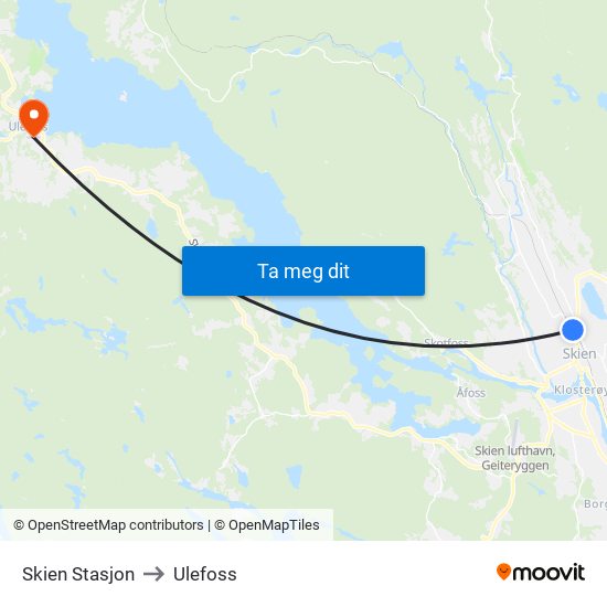 Skien Stasjon to Ulefoss map