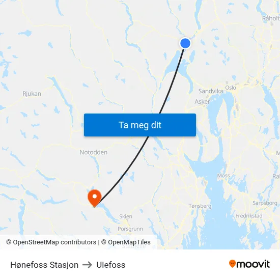 Hønefoss Stasjon to Ulefoss map