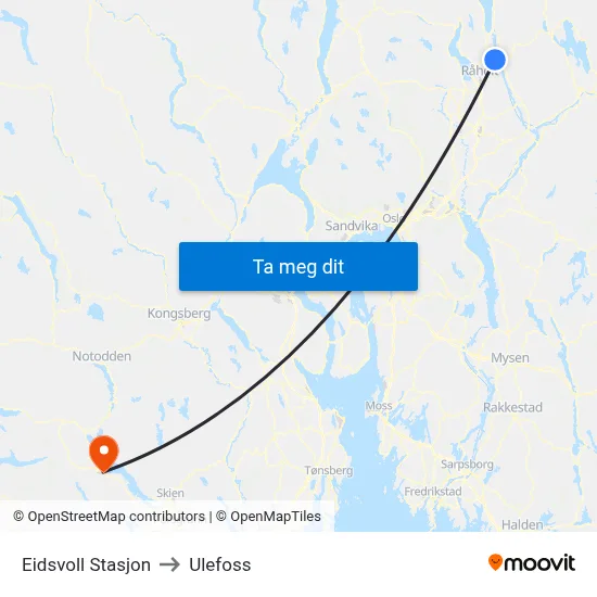 Eidsvoll Stasjon to Ulefoss map