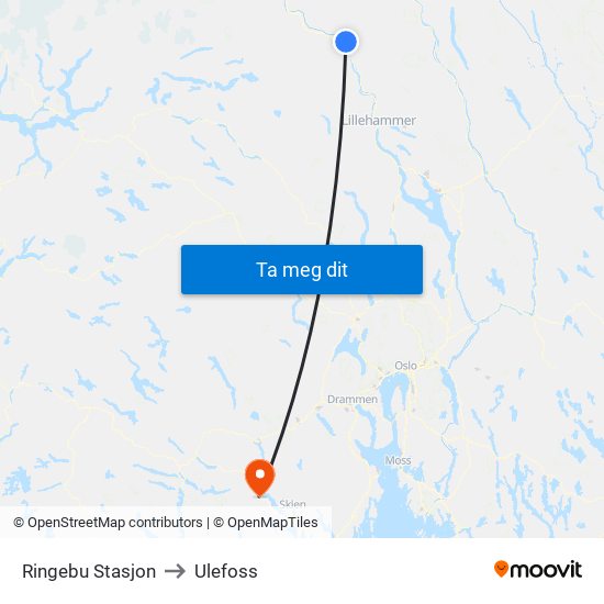 Ringebu Stasjon to Ulefoss map