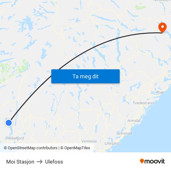 Moi Stasjon to Ulefoss map