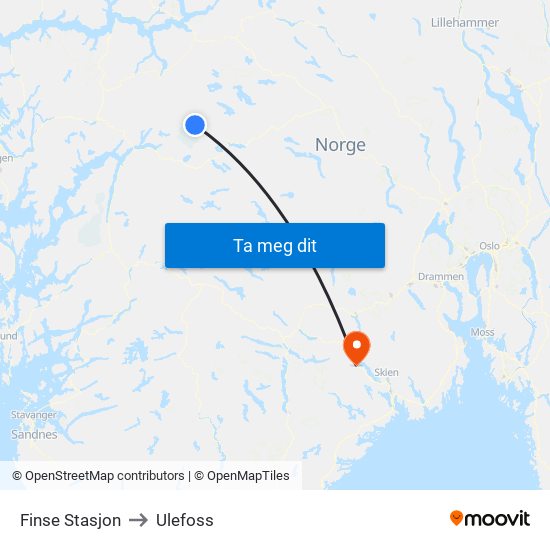 Finse Stasjon to Ulefoss map