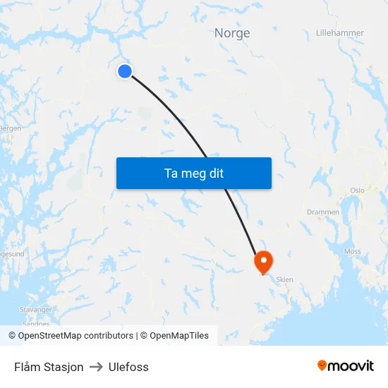 Flåm Stasjon to Ulefoss map
