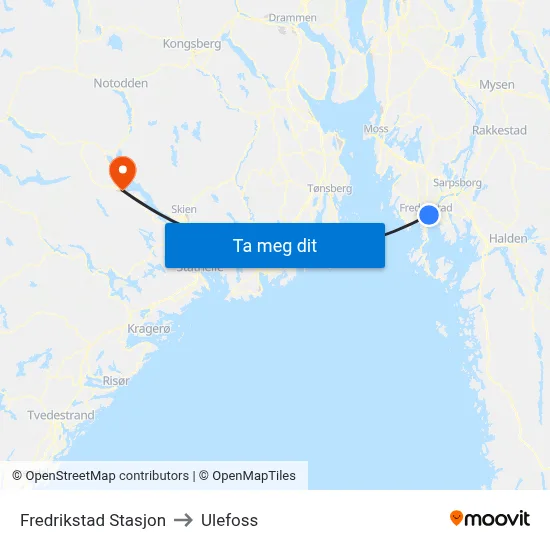 Fredrikstad Stasjon to Ulefoss map