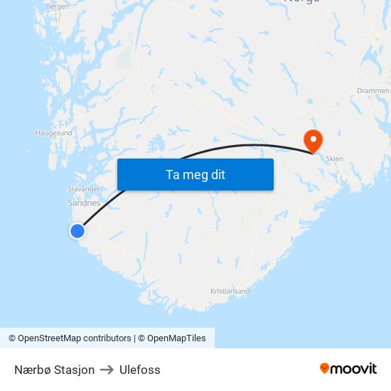 Nærbø Stasjon to Ulefoss map