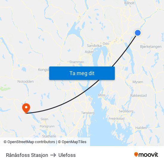 Rånåsfoss Stasjon to Ulefoss map