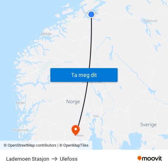 Lademoen Stasjon to Ulefoss map