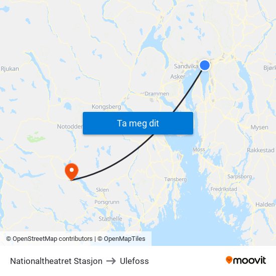 Nationaltheatret Stasjon to Ulefoss map
