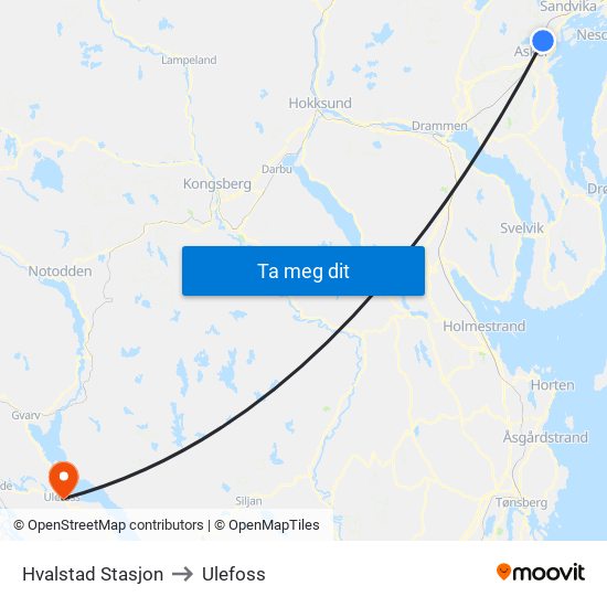 Hvalstad Stasjon to Ulefoss map