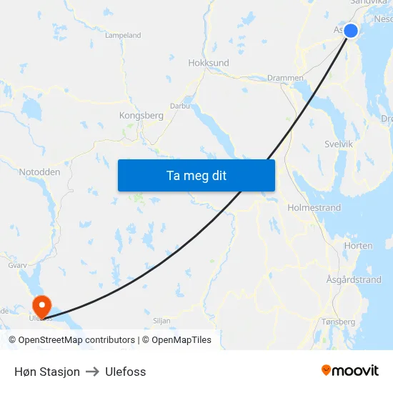 Høn Stasjon to Ulefoss map