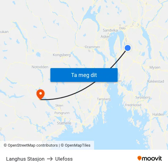 Langhus Stasjon to Ulefoss map