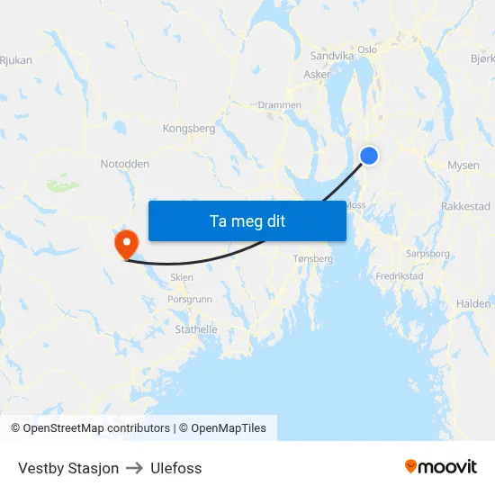 Vestby Stasjon to Ulefoss map