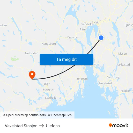 Vevelstad Stasjon to Ulefoss map