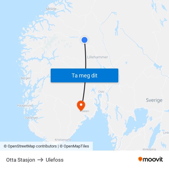 Otta Stasjon to Ulefoss map
