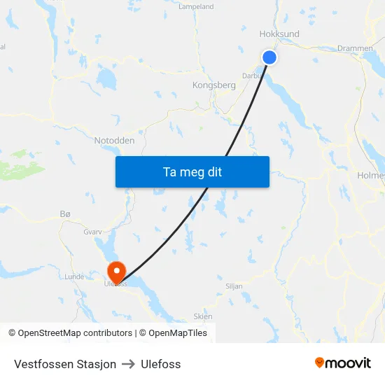 Vestfossen Stasjon to Ulefoss map