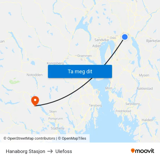 Hanaborg Stasjon to Ulefoss map