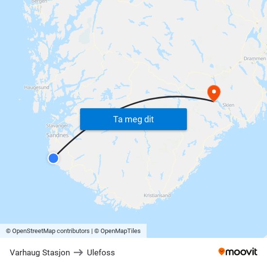 Varhaug Stasjon to Ulefoss map