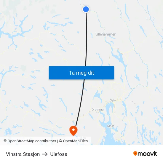 Vinstra Stasjon to Ulefoss map