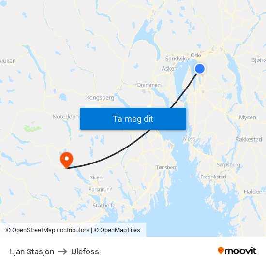 Ljan Stasjon to Ulefoss map