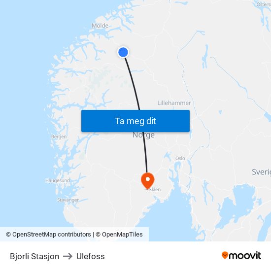 Bjorli Stasjon to Ulefoss map