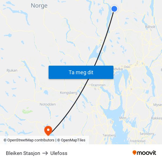 Bleiken Stasjon to Ulefoss map