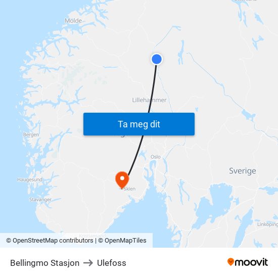 Bellingmo Stasjon to Ulefoss map