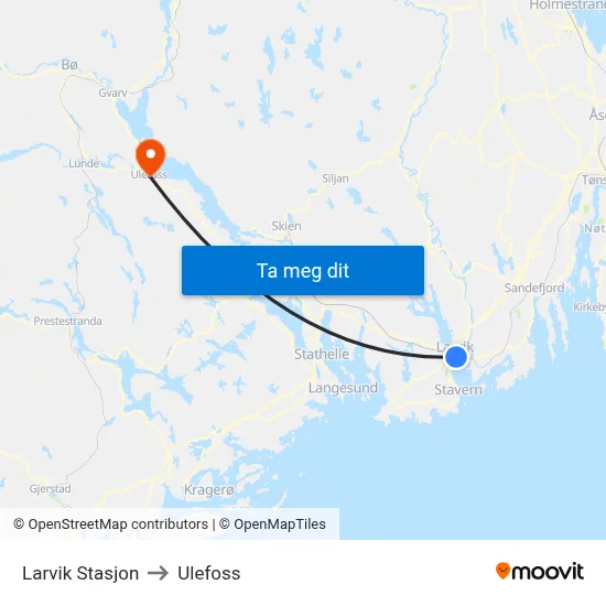 Larvik Stasjon to Ulefoss map