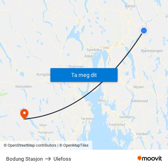 Bodung Stasjon to Ulefoss map