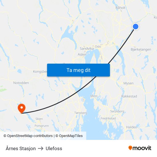 Årnes Stasjon to Ulefoss map