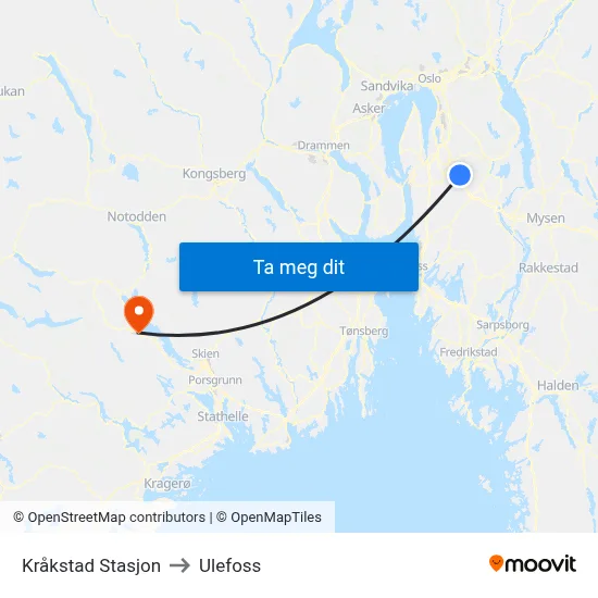 Kråkstad Stasjon to Ulefoss map