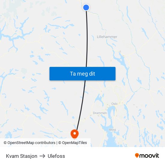 Kvam Stasjon to Ulefoss map