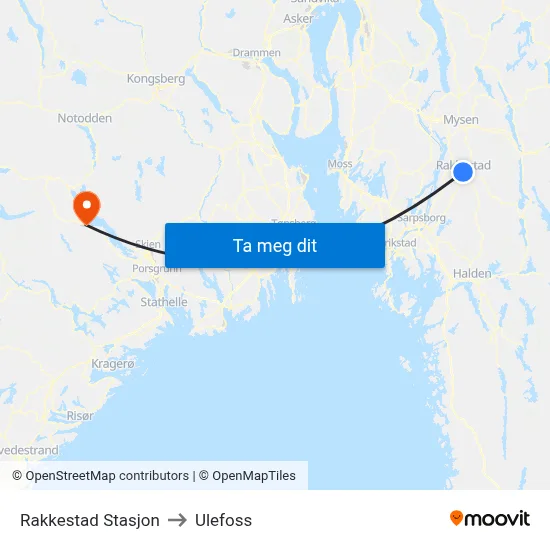 Rakkestad Stasjon to Ulefoss map
