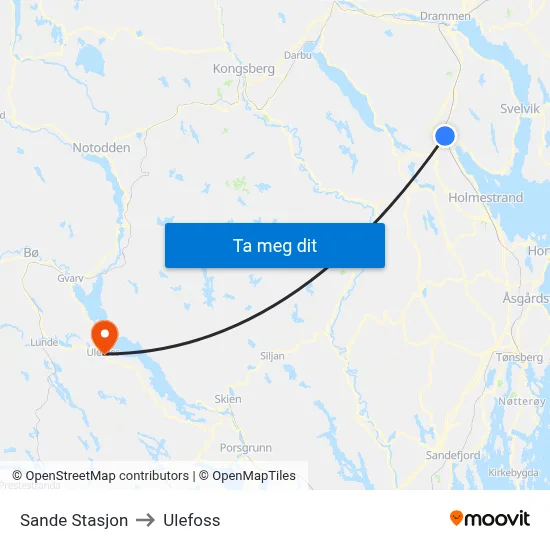 Sande Stasjon to Ulefoss map