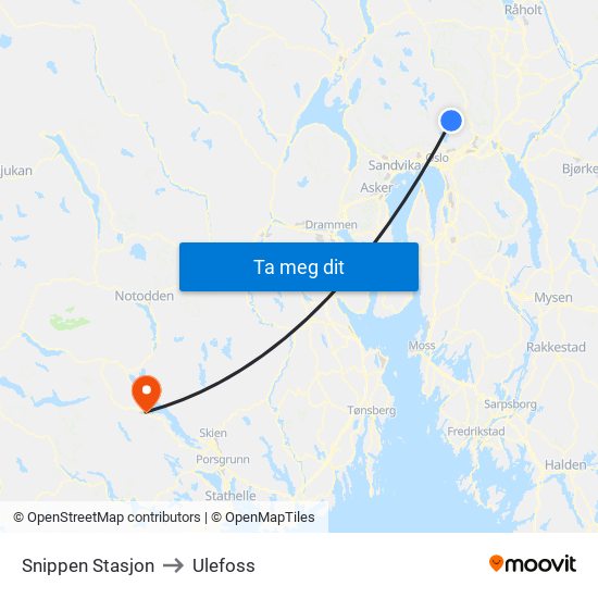 Snippen Stasjon to Ulefoss map