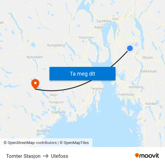 Tomter Stasjon to Ulefoss map