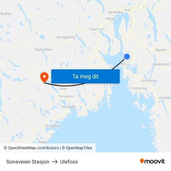 Sonsveien Stasjon to Ulefoss map