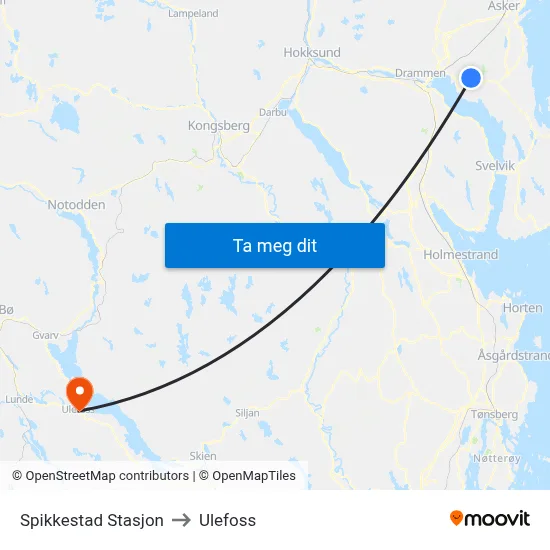 Spikkestad Stasjon to Ulefoss map