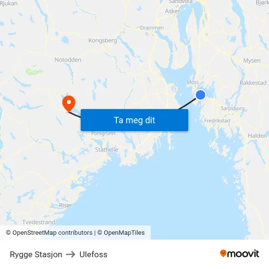Rygge Stasjon to Ulefoss map