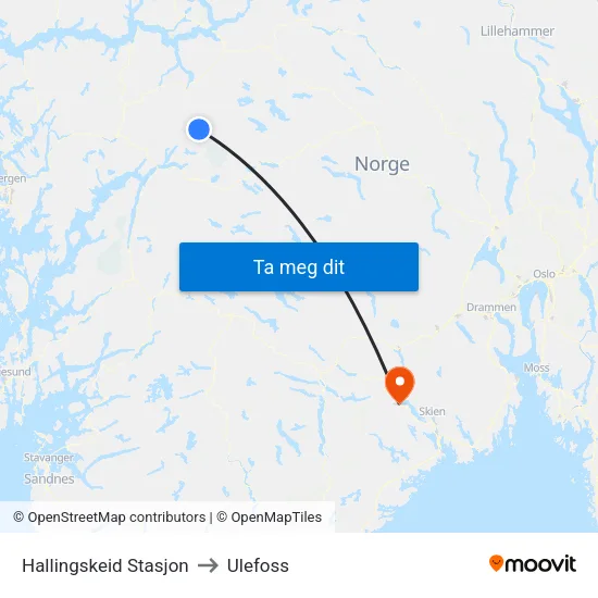 Hallingskeid Stasjon to Ulefoss map