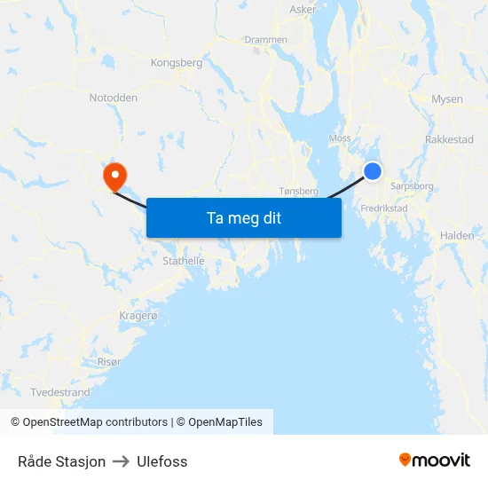 Råde Stasjon to Ulefoss map