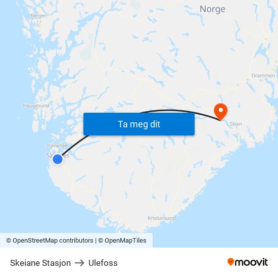 Skeiane Stasjon to Ulefoss map