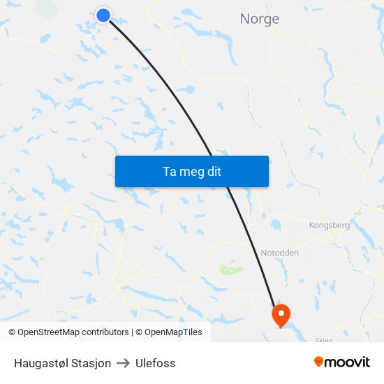 Haugastøl Stasjon to Ulefoss map