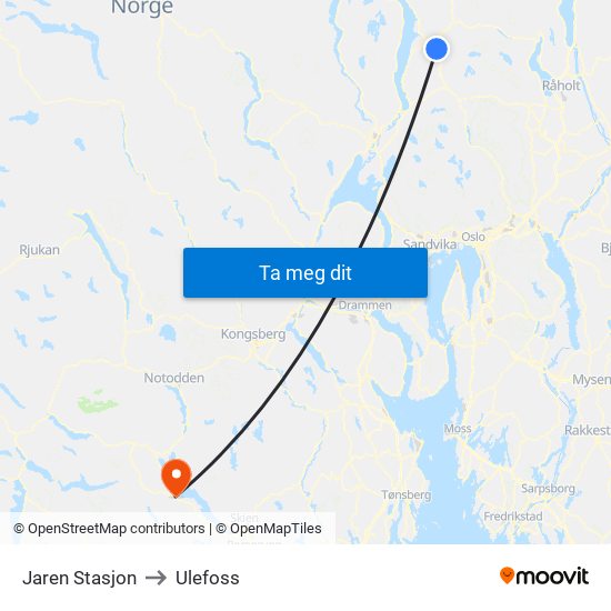 Jaren Stasjon to Ulefoss map