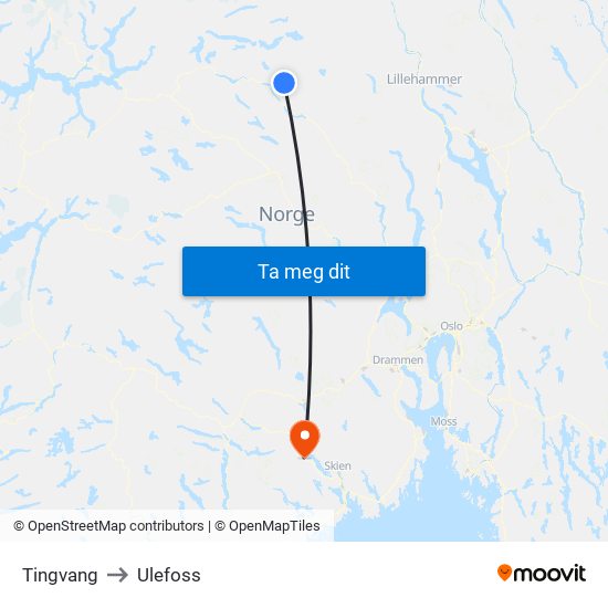 Tingvang to Ulefoss map