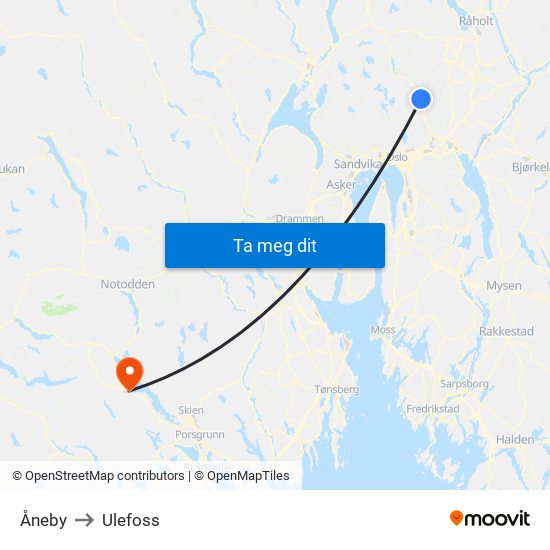 Åneby to Ulefoss map