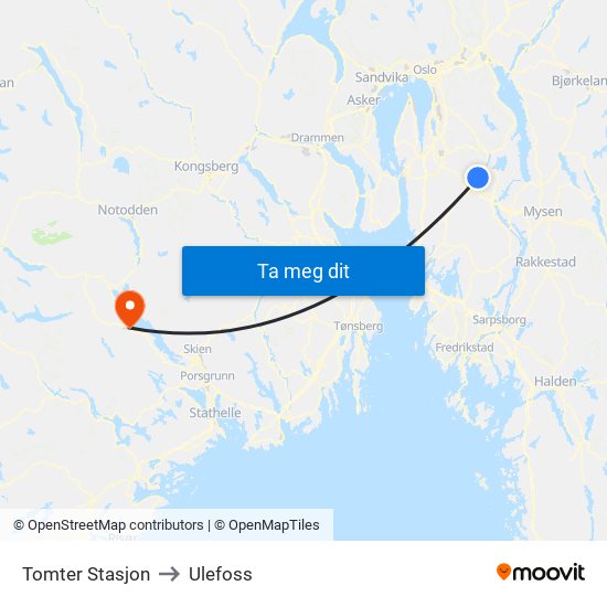 Tomter Stasjon to Ulefoss map
