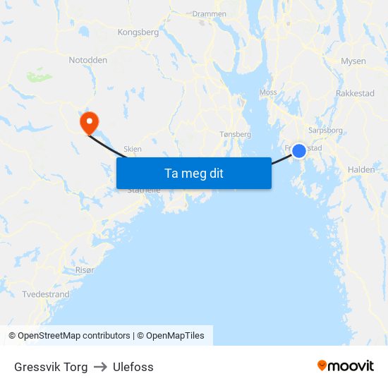 Gressvik Torg to Ulefoss map
