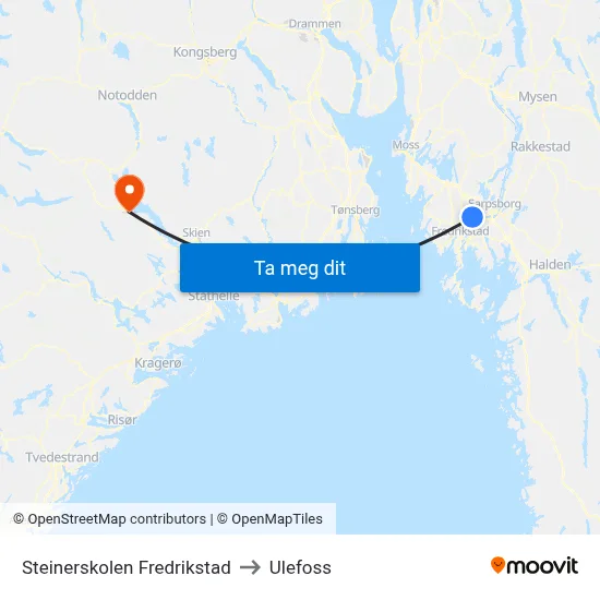 Steinerskolen Fredrikstad to Ulefoss map
