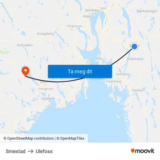 Smestad to Ulefoss map