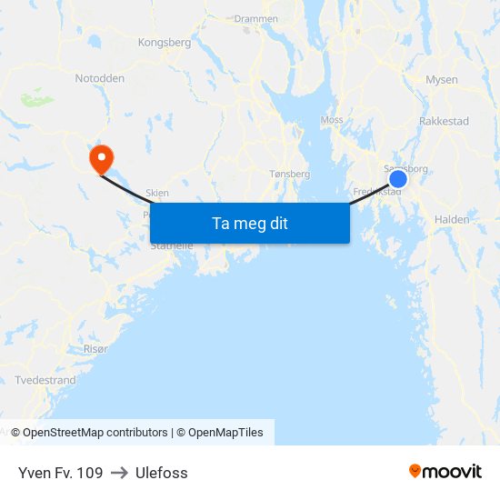 Yven Fv. 109 to Ulefoss map